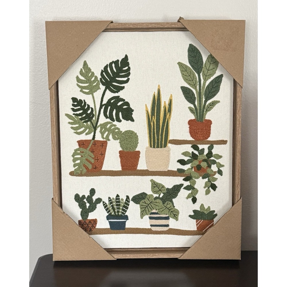 New BP Home Textile Embroidery Woven Wall Art Houseplant Decor 12" x 15"